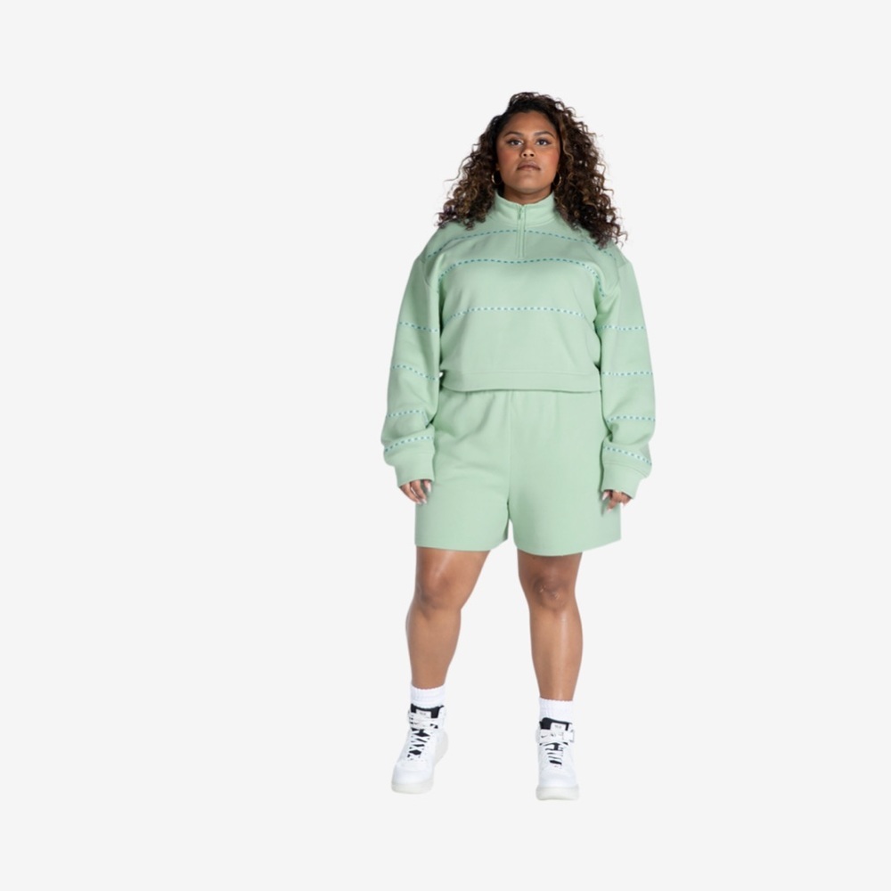 Melody Ehsani Mint Green Logo Fleece Pullover & Shorts Full Set